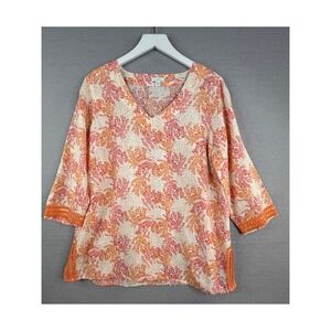J. Jill Linen Blend Tunic Womens Large Petite Orange Coral Beach Resort Coastal